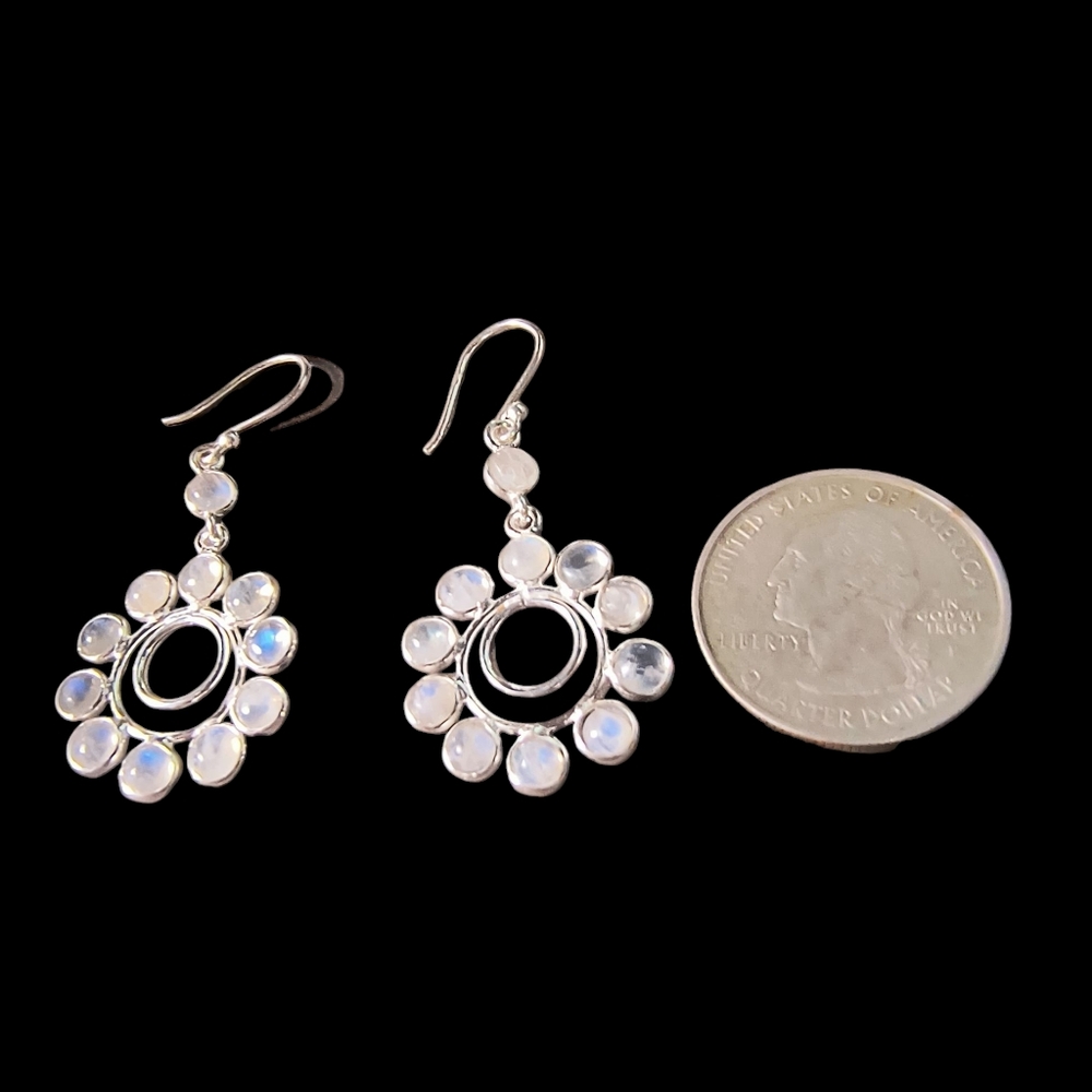 Rainbow Moonstone And Sterling Silver Artisan Flower Earrings - Picture 4 of 8